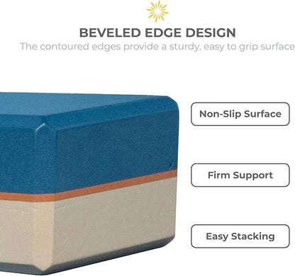 Sunshine Yoga 4" Striped Yoga Block, 10 Pack Bulk EVA Foam Yoga Blocks, Firm and Supportive Yoga Brick, Balance Foam for Stretching, Pilates, and Workout, 4" x 6" x 9"