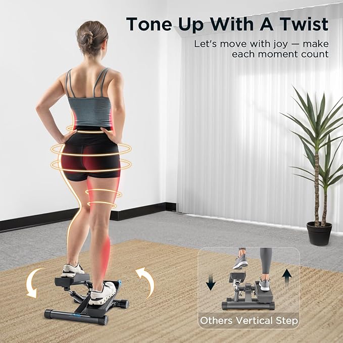 JLL Smart Twist Stepper Machine with Resistance Bands, Space-Saving Portable Mini Stair Stepper for Home, Full Body, Golden Exercise Angle, Dual Hydraulic Quiet Resistance, Adjustable Height,Bluetooth
