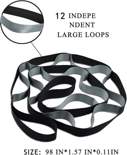 SANKUU Yoga Straps Stretching Strap with 12 Loops Workout Poster, Straps for Stretching Physical Therapy Equipment Long Stretch Out Bands for Exercise, Pilates and Gymnastics for Women Men