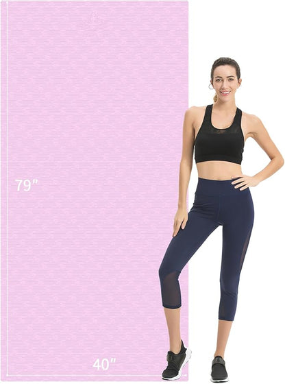 Hatha Yoga Extra Long TPE Yoga Mat 79" x 40” x 1/2" Thick Non-slip Exercise Mat for Home Gym Use, Yoga, Pilates, Fitness & Workouts