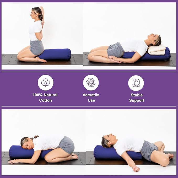 Yogikuti Iyengar Yoga Bolster for Restorative Yoga and Meditation – Lightweight Cotton Support Pillow with Handle for Easy Carry, Versatile for Pose Modification, Balance, Back Relief, and Relaxation
