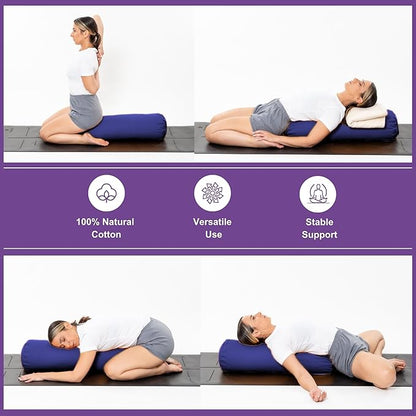 Yogikuti Iyengar Yoga Bolster for Restorative Yoga and Meditation – Lightweight Cotton Support Pillow with Handle for Easy Carry, Versatile for Pose Modification, Balance, Back Relief, and Relaxation