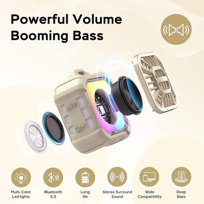 INSMY Shower Bluetooth Speaker, IP67 Waterproof Portable Small Multi Sync 100+ Speakers, Big Volume Booming Bass, 24H Playtime/Floatable/RGB Lights for Outdoor/Kayak/Beach/Golf (Khaki)