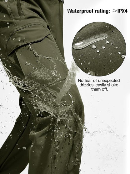 FREE SOLDIER Men's Outdoor Softshell Fleece Lined Cargo Pants Snow Ski Hiking Pants with Belt