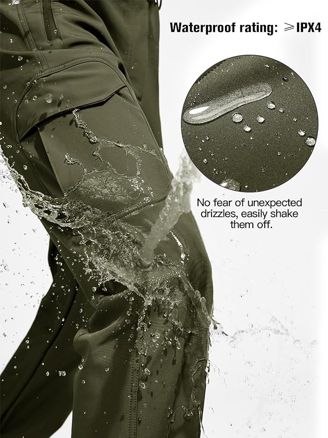 FREE SOLDIER Men's Outdoor Softshell Fleece Lined Cargo Pants Snow Ski Hiking Pants with Belt