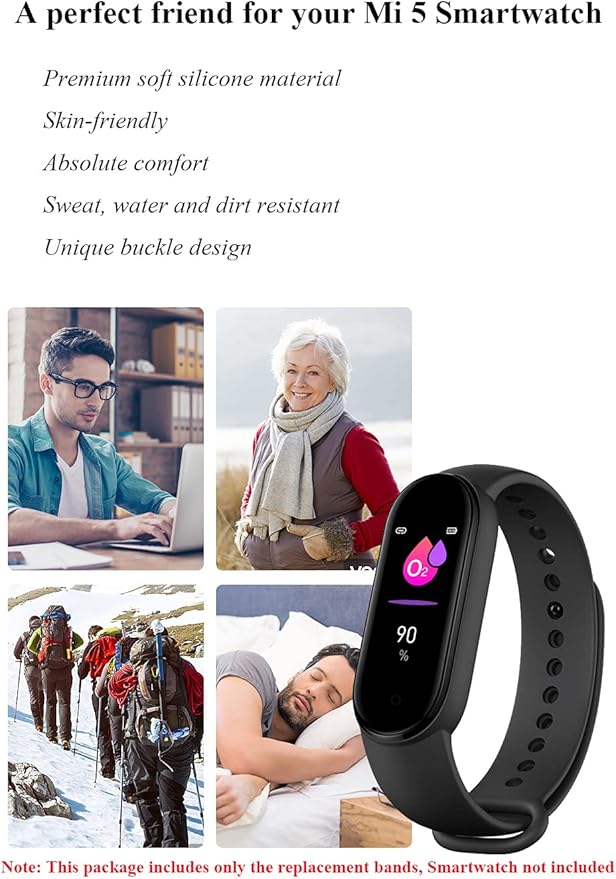 LeongLzt(4/5/8 PACK) Xiaomi Mi 5/6/7 Strap/Amazfit Band 5/6 Replacement Bands for Mi Band 5/6/7 SmartWatch Bands & Amazfit Band 5/6, Skin-Friendly Soft & Flexible Silicone Straps for Male and Female