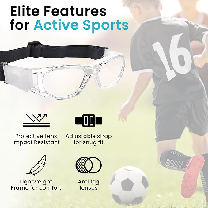 BLUE CUT Safety Basketball Goggles For Kids for Outdoor Sports Activities Anti Fog Replaceable to Prescription Lenses