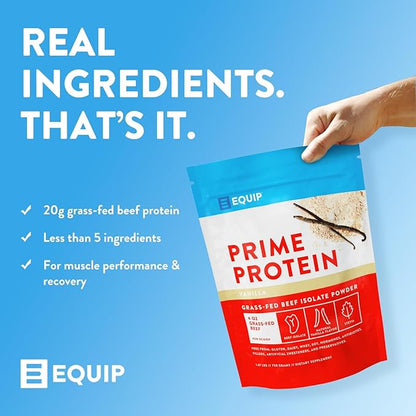 Equip Foods Prime Protein Powder | Clean, Grass Fed Beef Protein Isolate | Carnivore Protein Powder | Paleo, Keto Friendly | Gluten, Dairy Free | Helps Build & Repair Tissue | 30 Servings, Vanilla