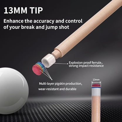 Kmise Professional Pool Cue Stick - 19 20 21oz Canadian Maple Cue Sticks, Low Deflection Shaft with Telescopic Carbon Fiber Extension, Pool Sticks for Aults, Billiard Cue Sticks with Leather Cue Case