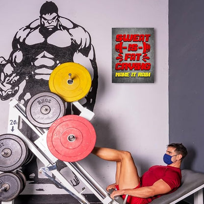 Gym Quotes Wall Art,Inspirational Workout Wall Decor,Sweat is Fat Crying Canvas Wall Art for Home Gym Exercise Fitness Room