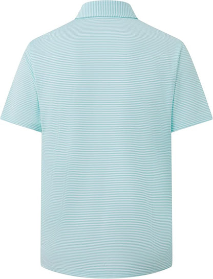 Golf Shirts for Men - Moisture Wicking Short Sleeve Performance Sport Casual Striped Collared Mens Polo Shirt