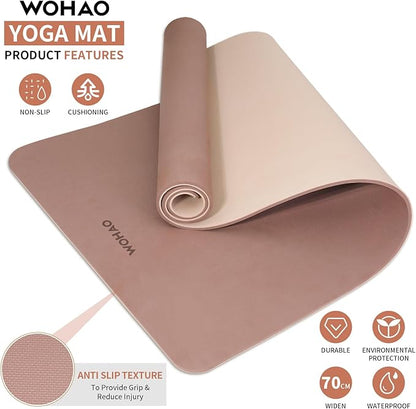 Extra Thick 8mm Yoga Mat, 72"x28" Non Slip Exercise Mat, Reversible 2-Sided Dual Color Premium POE Material, with Carrying Strap for Yoga, Pilates, Home Gym