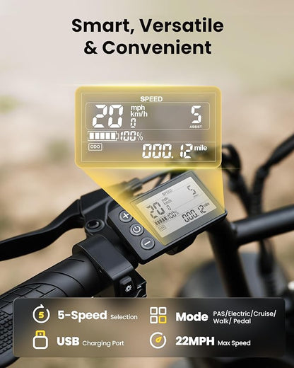 Electric Bike for Adults,Peak 1000W/1500W Motor,20/28MPH 55-150Mile ebikes for Adults with 10.4AH/13AH/26AH Battery,20" Fat Tire Electric Dirt Bike Commuting Off Road Ebike, UL2849