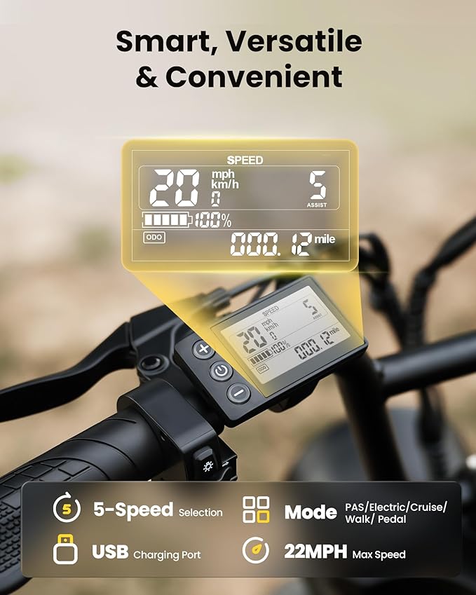 Electric Bike for Adults,Peak 1000W/1500W Motor,20/28MPH 55-150Mile ebikes for Adults with 10.4AH/13AH/26AH Battery,20" Fat Tire Electric Dirt Bike Commuting Off Road Ebike, UL2849