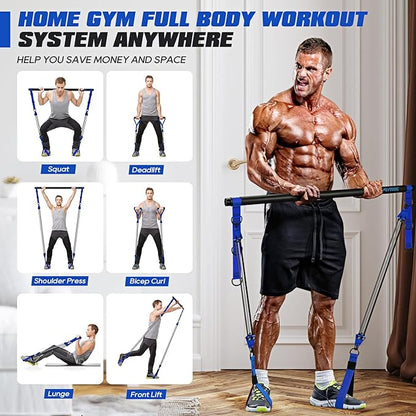 Pilates Bar Kit with Resistance Bands, Heavy Duty Pilates Equipment for Men, Strength Training Bar for Legs, Hip, Back, Arm, Abs, Chest, Shoulders, Portable Home Gym Full Body Workout Equipment