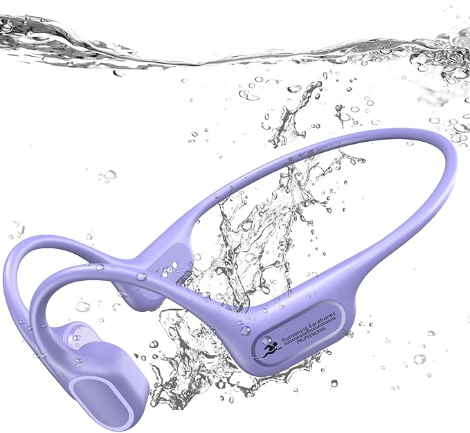 Bone Conduction Bluetooth Headphones-SurfAudio, IP68 Waterproof Swimming Headphones with 32GB MP3 Player, Lightweight Open Ear Design for Swimming/Surfing/Marathon/Cycling(Purple)