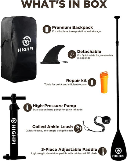 Highpi Inflatable Stand Up Paddle Board for Youth and Adults – Wide Sup with Premium Accessories, Blow Up Paddleboard for Surfing, Fishing, Yoga & More