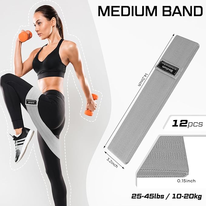 12 Pcs Fabric Resistance Bands for Working Out Booty Workout Stretch Exercise Bands Non Slip for Legs Squat Resistance Loop for Women Men Starter Butt Hip Thigh Fitness