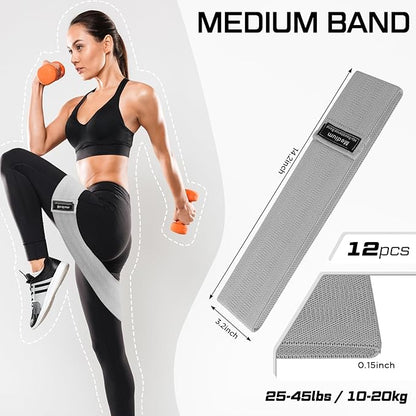 12 Pcs Fabric Resistance Bands for Working Out Booty Workout Stretch Exercise Bands Non Slip for Legs Squat Resistance Loop for Women Men Starter Butt Hip Thigh Fitness