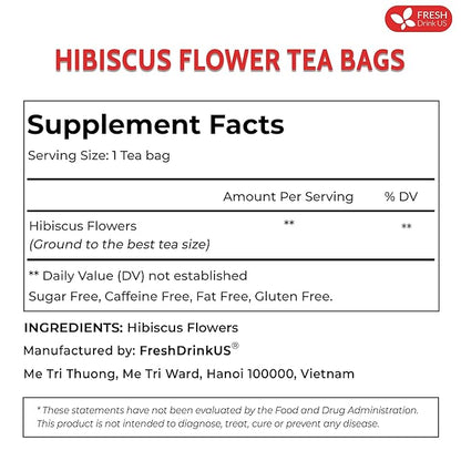 FRESHDRINKUS 115 Hibiscus Flowers Tea Bags, 100 Percent Natural, Pure from Hibiscus Flowers. Loose Flower Hibiscus Herbal Tea. Hibiscus Flower Tea. No Sugar, No Caffeine, No Gluten, Vegan.