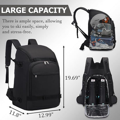 JIANYA Ski Boot Bag, 50L Waterproof Travel Backpack for Snowboard, Ski Helmet, Goggles, Gloves & Accessories, Gray