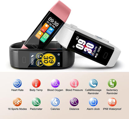 ENGERWALL Fitness Tracker with Step Counter/Calories/Stopwatch, Activity Tracker with Heart Rate Monitor, IP68, Health Tracker with Sleep Tracker, Smartwatch, Pedometer Watch for Women Men Kids