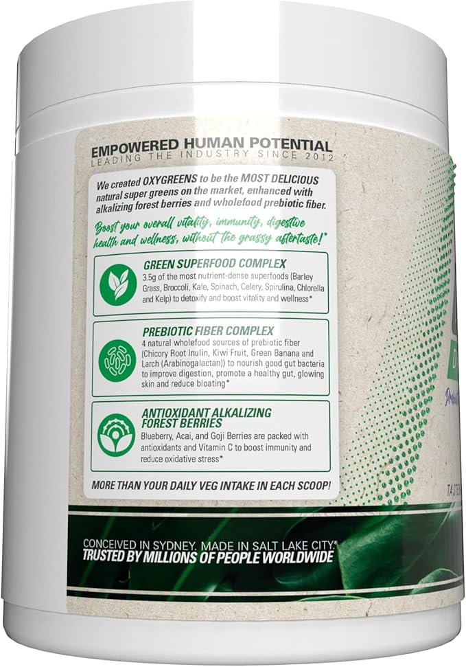 EHP Labs OxyGreens Super Greens Powder – Daily Greens & Superfood Supplement with Spirulina, Chlorella, Prebiotics, Digestive Enzymes, Antioxidants – 30 Servings (Forest Berries)