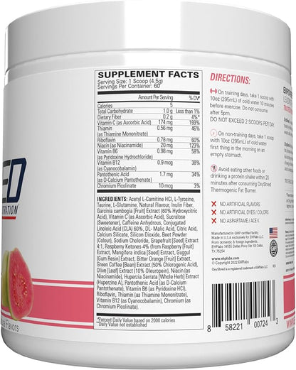 EHP Labs OxyShred Pre Workout Powder & Shredding Supplement - Preworkout Powder with L Glutamine & Acetyl L Carnitine, Energy Boost Drink - Guava Paradise, 60 Servings
