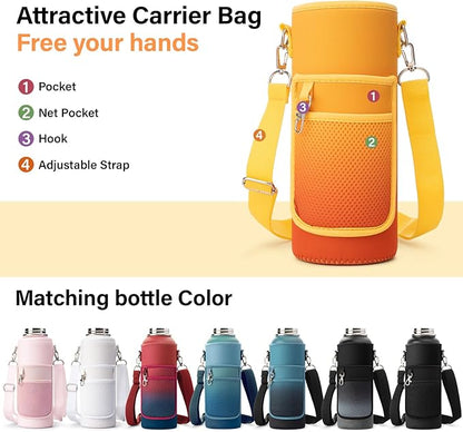 40 oz Insulated Water Bottle | Thickened Stainless Steel Vacuum Metal | Portable Sports Water Jug for Gym and Hiking with Straw, Carrier Bag, Handle Strap | BPA-Free 40 oz