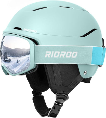 Ski Helmet and Goggles Set, Snowboard Helmet Goggles for Men Women & Youth, Shockproof Snow Helmet Anti Fog OTG Snow Goggles for Skiing Snowboarding