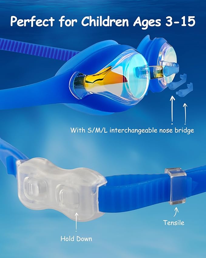 Kids Swim Goggles, Anti-fog and UV Protection with Swim Cap for Age 3-15 Youth Boys Girls Toddler