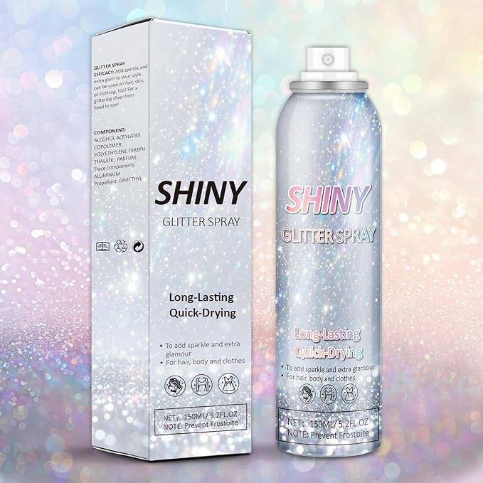 Body Glitter Spray, 150ML Shiny Glitter Spray for Hair Body and Clothes, Long-Lasting Quick-Drying Holographic Ultra Fine Powder Glitter Hairspray for Festival Rave Stage Prom 5.2 Fl Oz