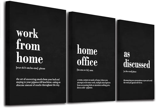 Framed Office Decor Canvas Wall Art Positive Quote - Office Black Large Wall Art, Quotes Poster, Positive Motivational Artwork Set of 3 Prints, Inspirational Wall Art Painting