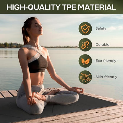Yoga Mat Non Slip, Anti-Tear 3/16 Thick TPE Yoga Mats for Women and Men, 72"x24" Exercise & Fitness Mat with Carrying Strap, Workout Mats for Yoga, Pilates and Floor Exercise