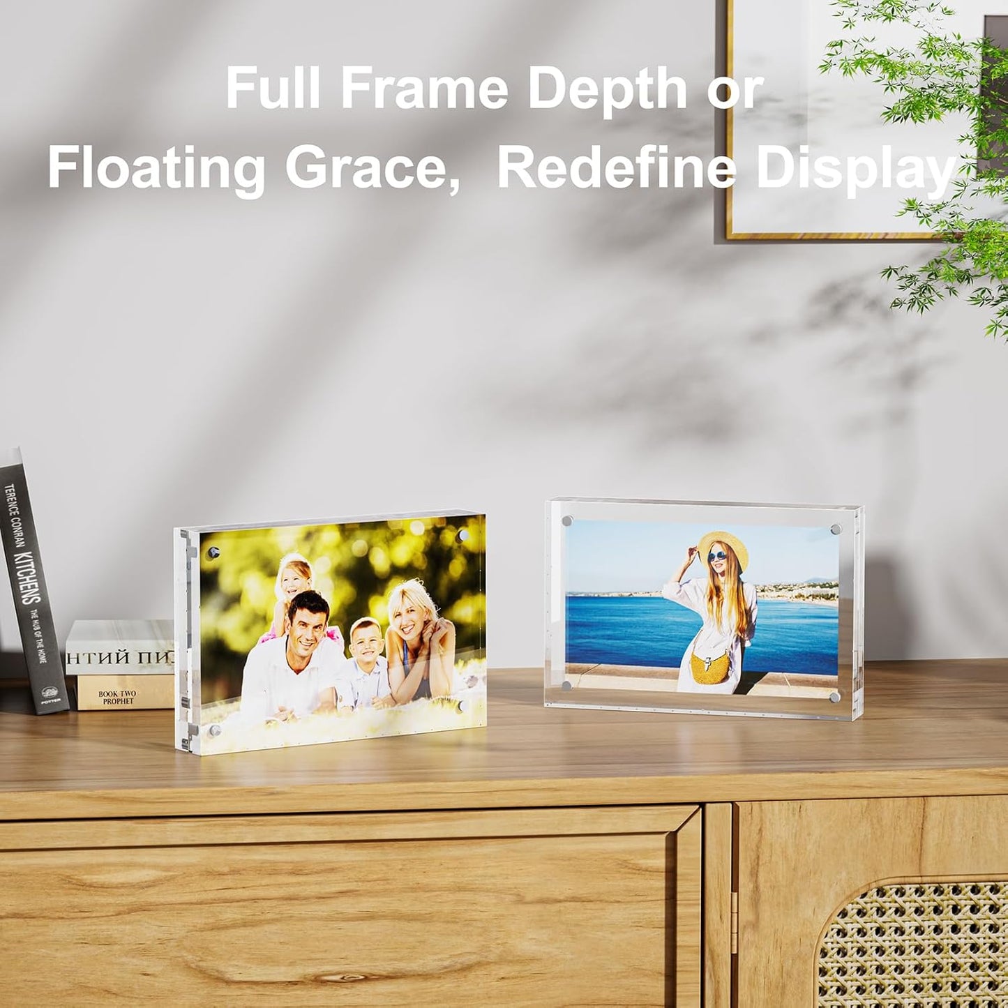 1 Pack 8x10 Acrylic Picture Frames - 20% Thicker Double Sided Magnetic Frame with UV Protection - Freestanding Clear Frameless Display for Tabletops - Modern Photo Frame Set for Home & Office Decor