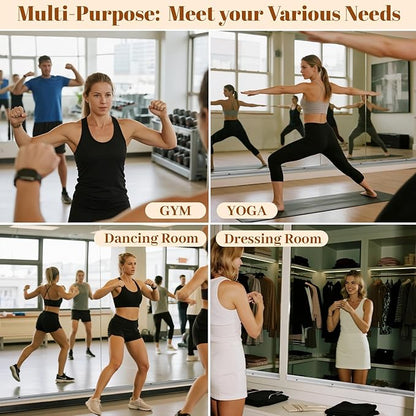 Home Gym Mirror - 2 PCS 24×48 inches, Large Wall Mounted Frameless Full Length Body Mirror for Dancing Studio, Exercise, Fineness, Yoga, Tempered Glass