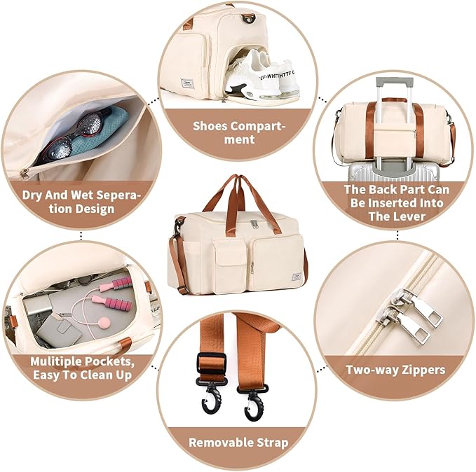 FIORETTO Women's Gym Duffle Bag with Shoes Compartment, 37L Capacity, Ideal for Travel, Gym, Sports, Duffel, Weekender