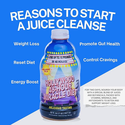 48-Hour Miracle Fruit Juice Cleanse Diet 4-Pack, Detox Cleanse for Weight Loss & Rejuvenation, Food Replacement, Fast Acting Diet, Delicious & Tasty Formula, 32 Fl. Oz.