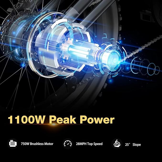 Fat Tire Folding Electric Bike, 48V & 624Wh Lithium Removable Battery, Peak 1100W Brushless Motor, Max Speed 28Mph, M5 Large LCD Display, Suspension, Step-Over/Thru Frame