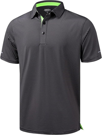 Golf Shirts for Men - Moisture Wicking Short Sleeve Performance Sport Casual Striped Collared Mens Polo Shirt
