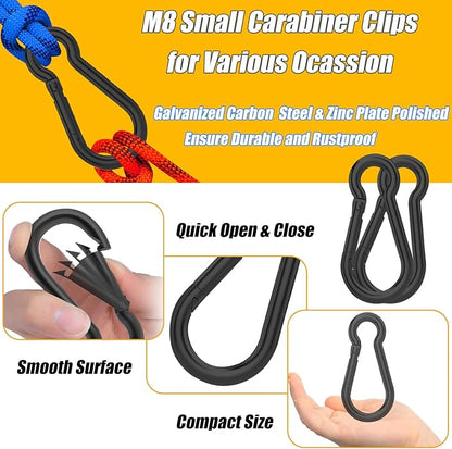 30PCS 3" Black Heavy Duty Spring Snap Hook, M8 5/16" Galvanized Steel Snap Hook Carabiner Quick Link Carabiner Clip, 500LBS Holding Capacity Quick Link Keychain for Swing Hammock Gym Outdoor