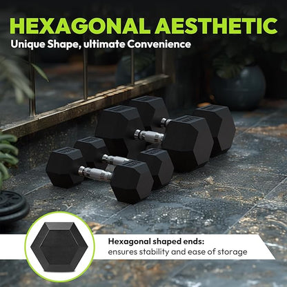 Hex Dumbbell 40-125 lb, Rubber Encased Exercise & Fitness Dumbbells, Hand Weight for Strength Training