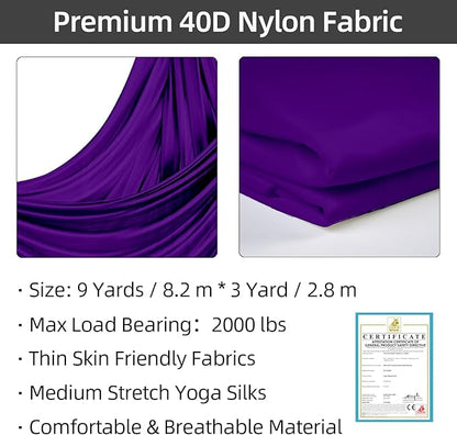 PRIOR FITNESS Aerial Silks Kit Colorful 9/15/20 Yards 40D Nylon Fabric Hammock Set With Hardware & Guide for All Levels Of Aerial Yoga Practice and Acrobatic Flying For Adults Aerial silk