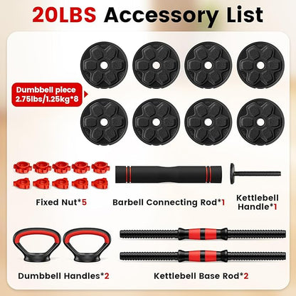 Adjustable Dumbbell Set, 20/33/45/70/90lbs Free Weight Set with Connector, 4 in1 Dumbbells Set Used as Barbell, Kettlebells, Push up Stand, Weight Set for Home Gym Suitable Men/Women