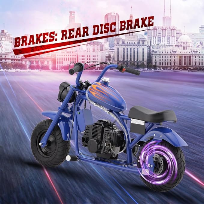 Gas Mini Chopper Bike, DB004 Model 49.4 CC 2-Stroke Dirt Bike with Big Headlight, Premium Tire, Metal Frame, Disc Brakes, Max Load 165Lbs, Up to 20Mph, EPA Approved