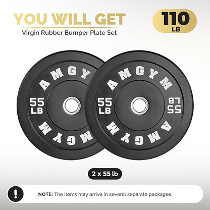 2 Inch Bumper Plates，10-500lbs，Barbell Rubber Olympic Weight Plates Set for Home Gym, Strength Training & Weight Lifting, Multiple Options Colors