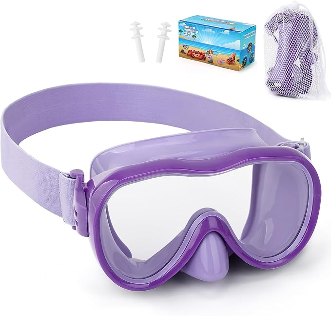 Kids Swim Goggles with Nose Cover, Anti-Leak Swim Mask with Elastic Fabric Strap, UV Protection Swimming Goggles for Kids