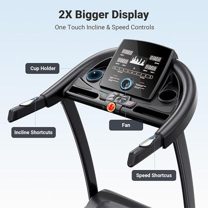 THERUN Incline Treadmill for Running and Walking, 300 lbs Weight Capacity Folding Treadmill with 0-15% Auto Incline, Wide Belt, 3.5HP, App, Heart Rate