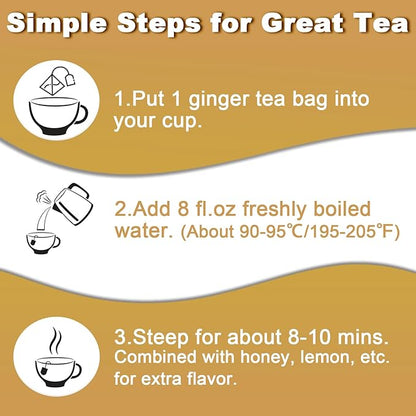 FullChea - Ginger Tea Bags, 50 Teabags, 2g/bag - Premium Ginger Root Tea Bag - Warm & Spicy - Non-GMO - Caffeine-free - Support Digestion & Boost Immunity