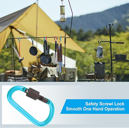 10 Pack Aluminum D Ring Key Rings Hiking Clips Locking Carabiner for Hiking Camping Fishing and Outdoor Use，Clips with Screw Gate Multicolored